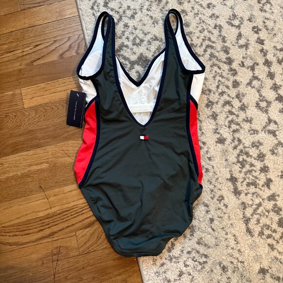 TOMMY HILFIGER {NWT} Women's Colorblock One Piece Swimsuit | 10 | 'Military' - Picture 2 of 7